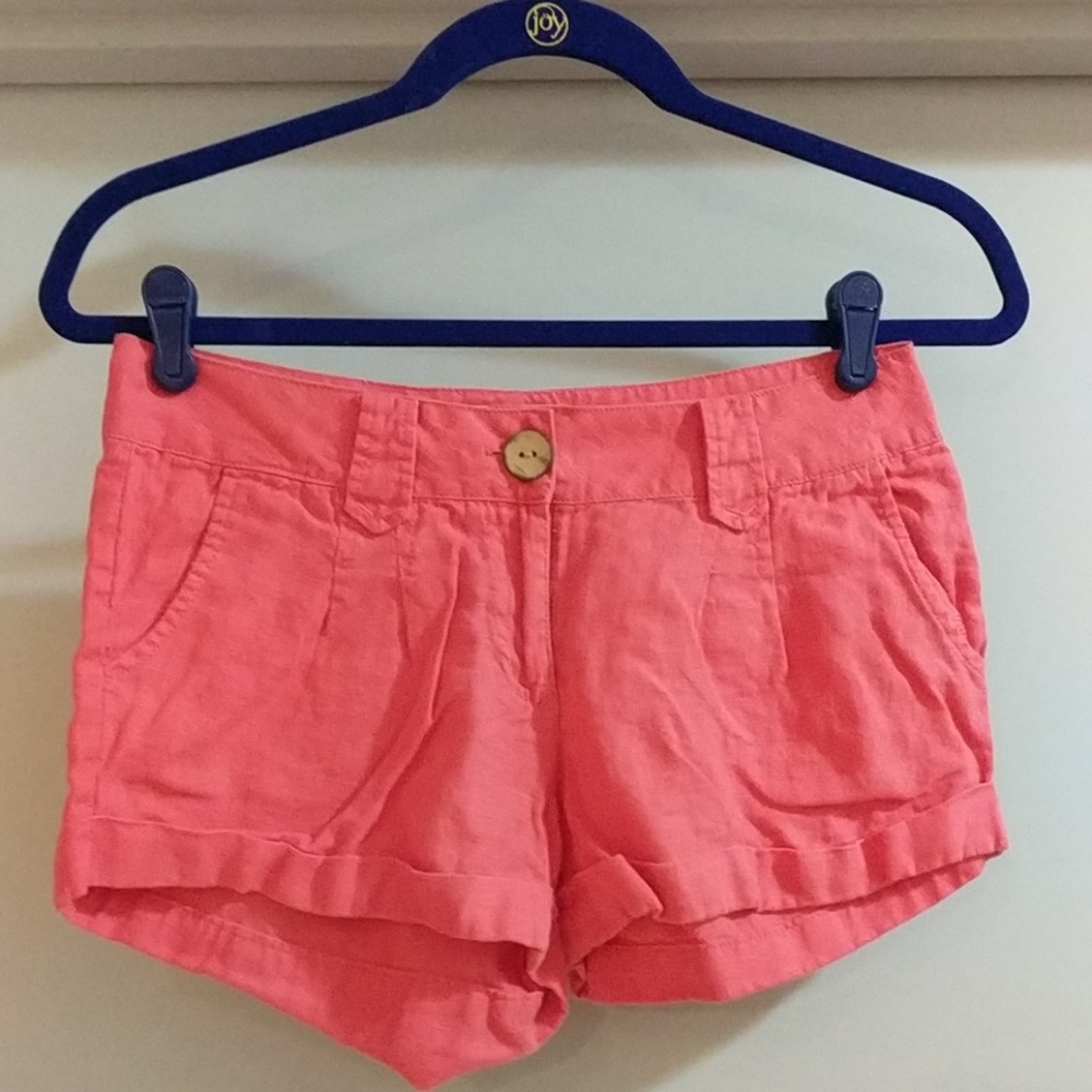 Be Cool Coral & Blue Linen Shorts